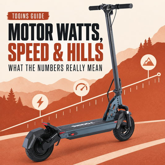 Motor Watts, Speed and Hills: What the Numbers Really Mean — TOOINS illustrated guide cover