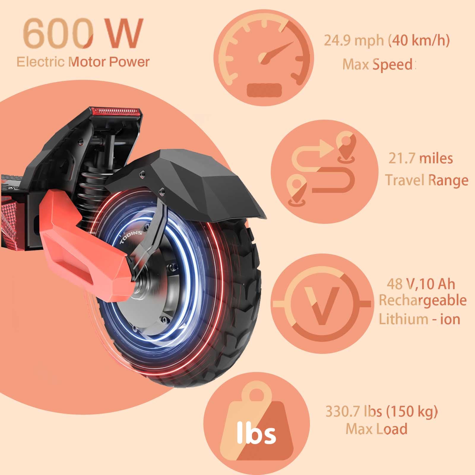 TOOINS X1 600W Adult Electric Scooter